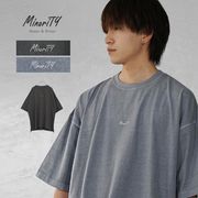 【Tシャツ】ピグメント加工 ヴィンテージ風 ロゴ刺繍 半袖 クルーネックTシャツ／MinoriTY