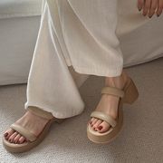 フレンチ風  シンプル サンダル レディース  厚底  太めヒール スリッパ