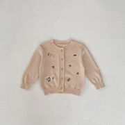 [66-100cm]  女の子 刺繍 ニットジャケット 毛糸 カーディガン アウター キッズ 子供服