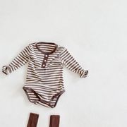 [66-90cm]  女の子男の子 ボーダー柄 長袖ロンパース オールインワン カバーオール キッズ 子供服