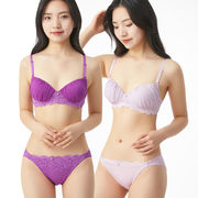 【即納】 ジョーゼット×ニットレースノンワイヤーブラジャー&ショーツセット