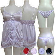 【即納】レースフリルベビードール&Tバックショーツセット