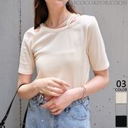 【2024新作商品♪】カットアウト半袖リブトップス