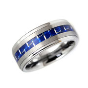 【品番変更・価格改定】タングステン&カーボン 8mm幅 センターブルーカーボンリング