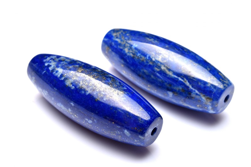大注目 ラピスラズリ 天然色 40-41x15-17mm 1個 ビーズ (貫通穴) 天珠型 文学・小説