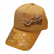 刺繍綿キャップ モノトーン龍虎Ａ ブラウン　帽子/和柄/夏/日除け