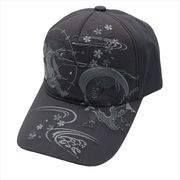 刺繍綿キャップ モノトーン風神雷神 ブラック　帽子/和柄/夏/日除け