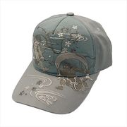 刺繍綿キャップ モノトーン風神雷神 グレー　帽子/和柄/夏/日除け