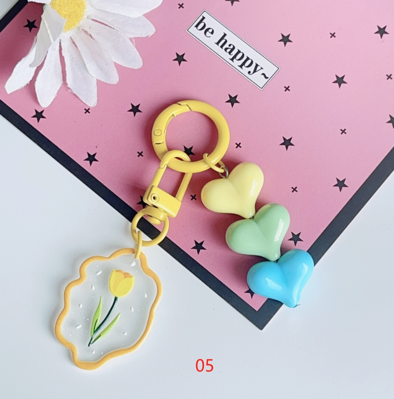 韓国風アクリル ハート型 チューリップフラワー キーホルダーかわいい