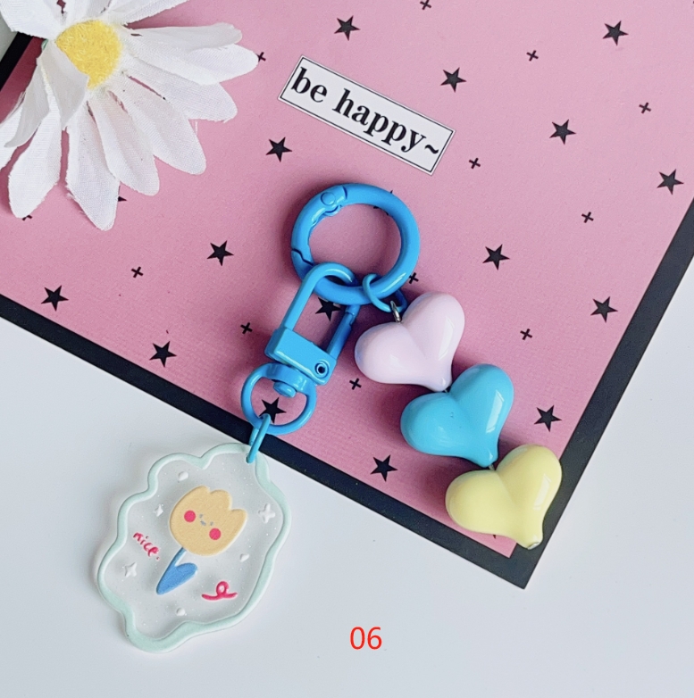 韓国風アクリル ハート型 チューリップフラワー キーホルダーかわいい