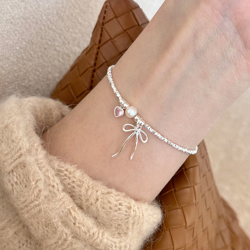 リボンブレスレット 小さなビーズ S925 シルバーアクセサリー