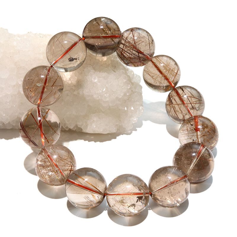 シュシュ ヘアゴム パワーストーン レッドクラック水晶×クラック水晶