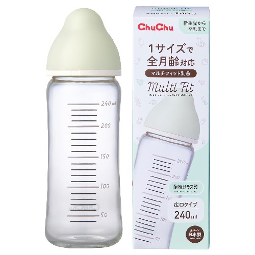 ジェクス チュチュ マルチフィット 広口タイプ 耐熱ガラス製哺乳瓶 240ｍL