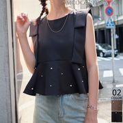 【2024新作商品♪】パール付きペプラムブラウス