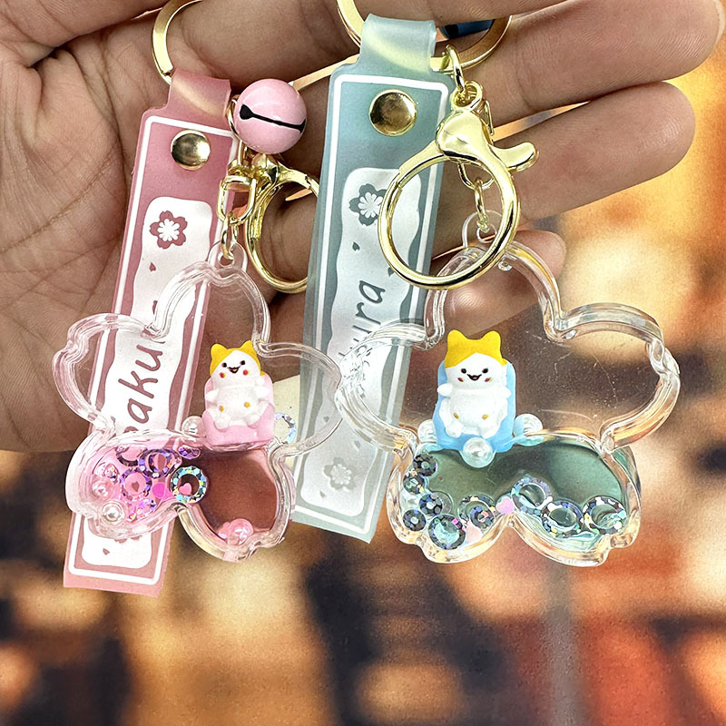 アクリル 桜猫キーホルダーカップル車バッグペンダントかわいい