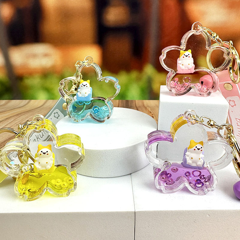 彩　春満開　桜シャカシャカキーホルダー アクリル 桜猫キーホルダーカップル車バッグペンダントかわいい