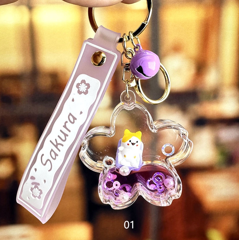 彩　春満開　桜シャカシャカキーホルダー アクリル 桜猫キーホルダーカップル車バッグペンダントかわいい