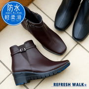 【2024年秋冬新作】REFRESH WALK ショートブーツ 防水 耐滑 抗菌 軽い ウエッジ ゴム ベルト 3e