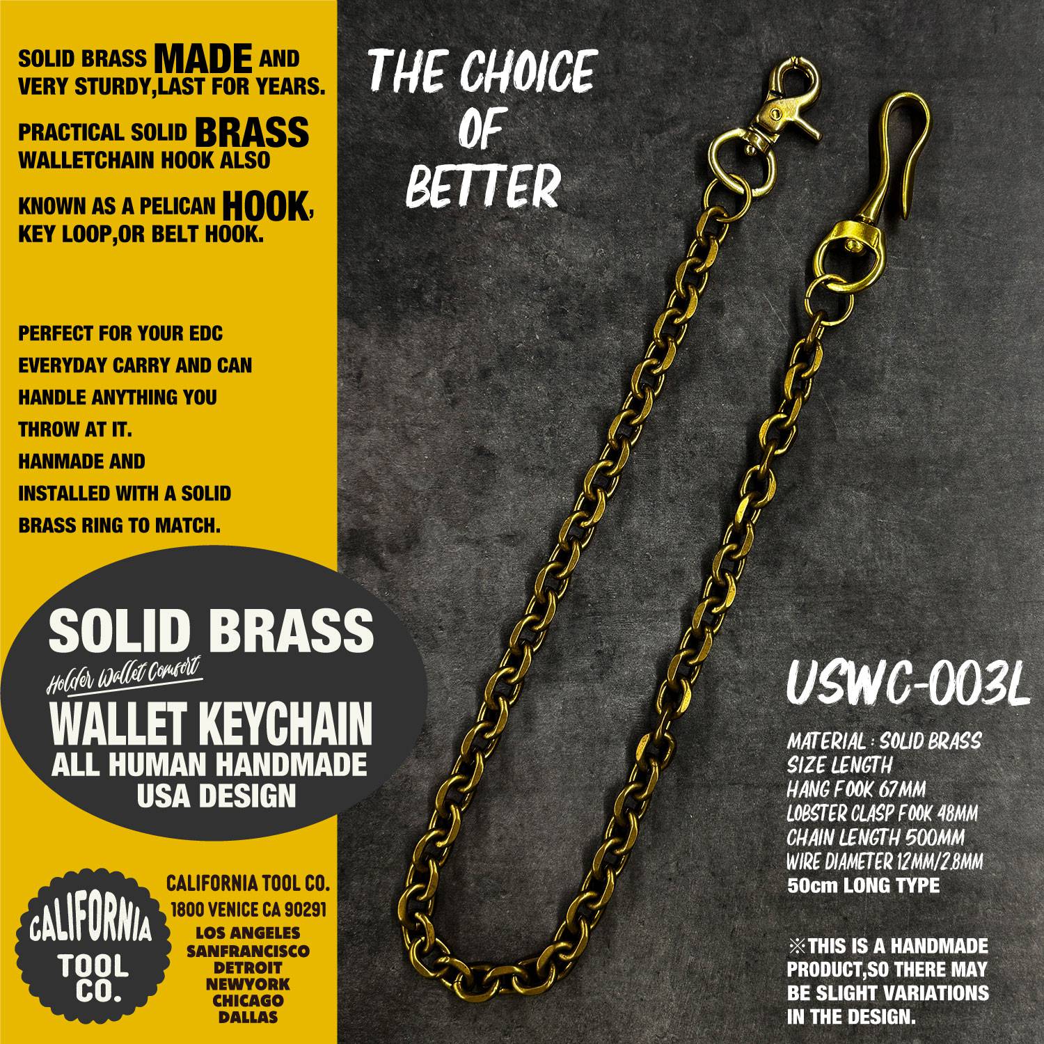 SOLID BRASS WALLET CHAIN　真鍮　ブラス ウォレットチェーン　50cm　ロング　アメカジ　バイカー