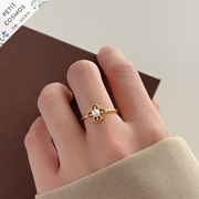 パール 四葉のクローバー ゴールドリング 指輪 調整可能 アクセサリー おしゃれ  上品 韓国風