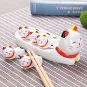 日本風 招き猫セット 猫の箸置き トレイ付き 筆置き かわいい 置物 箸休 陶器テーブル 卓上飾り物