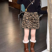 2024秋冬新作　子供服　 スカート　ヒョウ柄　安全ズボン付き　90-150CM