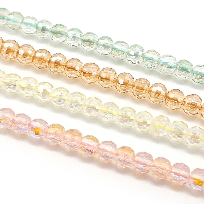 ガラスビーズ【63. 多面カット  3.5×4mm 1連】 約37cm ミラーボール メッキガラスビーズ 国内発送