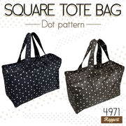 スクエアトートバッグ　ドット柄プリント　4971