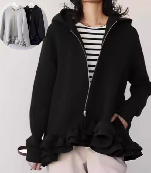 秋冬新作 アウター コート ジャケット ブルゾン パーカー レディース ショット丈 帽子付き フレア