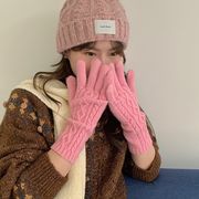 手袋 グローブ ５本指 毛糸 ニット 厚手 スマホタッチ レディース