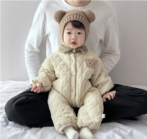2024秋冬新作 韓国風子供服 ベビー服 男女の子暖かいト 連体服 裏起毛 66-100cm 2色
