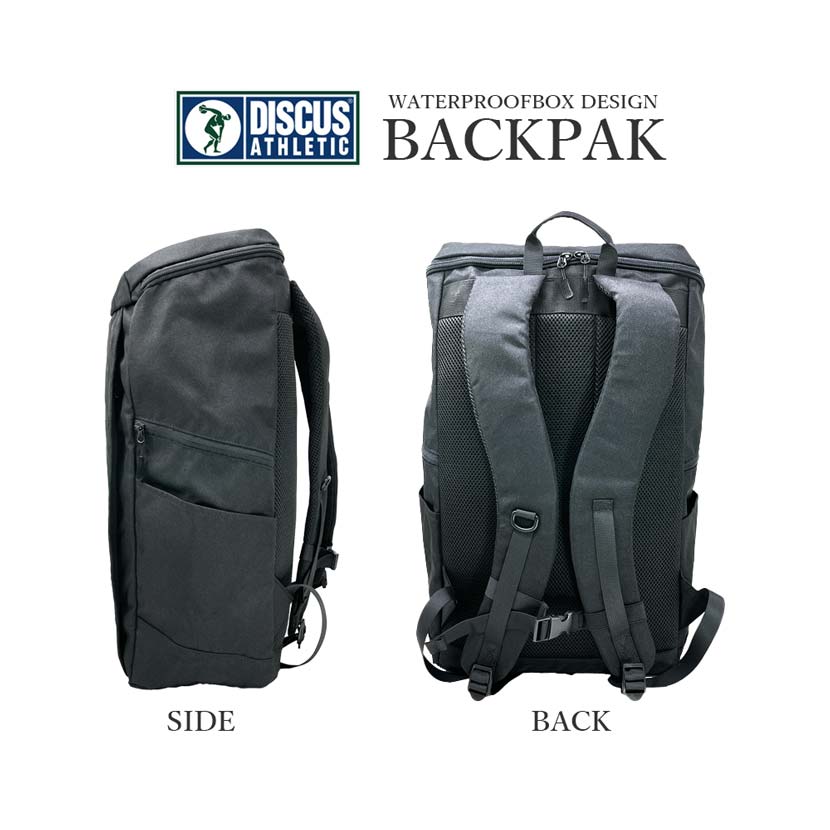 ナイロン製 バックパック ロゴデザイン付き 全2色 DISCUS ディスカス デカロゴ 撥水ボックス型 25L ナイロン