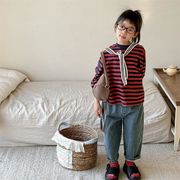 2025春秋子供服 レトロ 無地 デニムパンツ 韓国風子供服 ジーンズ ボトムス 男女兼用 ロングパンツ 2色展開