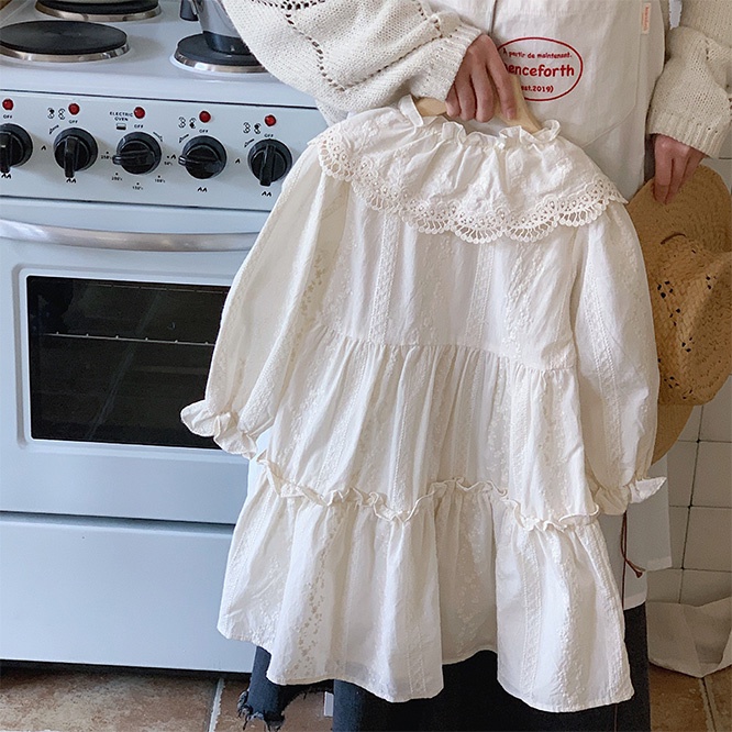 HLL☆2025春夏 子供服女の子長袖無地ワンピース