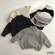 MTINY☆2024秋冬 ボーダー半高襟インナーシャツ裏起毛