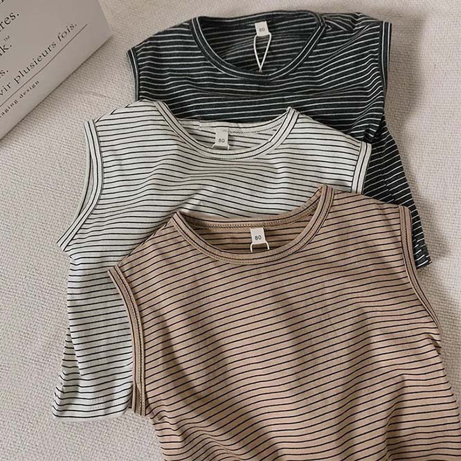 【2023夏】韓国風子供服 ベビー服 キッズ 男女兼用 ボーダー柄 ノースリーブ トップス Tシャツ