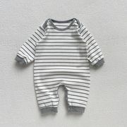 2025春新作 ベビー連体服ボーダー柄ボタン付き
