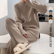 【Women】年秋物新作 韓国風レディース服 カジュアル ニット 純色 上下セットアップ  冬ファッション