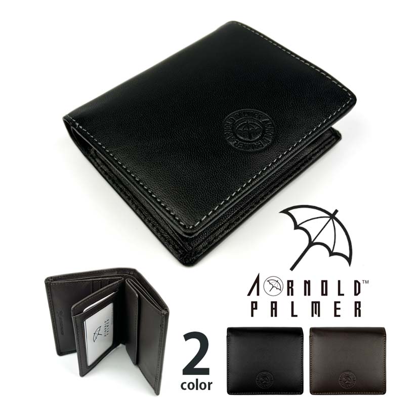 【全3色】 Arnold Palmer アーノルドパーマー 山羊革 パスケース付き 中ベラ 二つ折り財布 本革