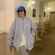 TSHEK新作フェイクシープスキンコート 秋冬 裏起毛 厚手 アメリカンレトロ小柄向け ベースボールジャケット