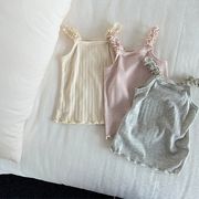LLZ☆2025夏新作 韓国風女の子ボーダー柄OR無地フリル付きキャミソール
