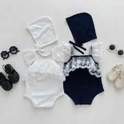 Weinis☆2025夏新作 ベビー女の子肩フリルレース付け連体水着全2色