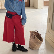 SHENJ☆2025春新作 韓国風女の子無地ポケット付き9分丈ワイドパンツ全3色