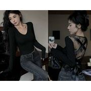 長袖トップス 切り替え スリム 着痩せ レース シンプル