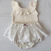 LLZ☆2025夏新作 ベビー服女の子無地付け襟無袖トップスORチュール付き短パンツ