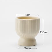 北欧風陶器植木鉢 レモン縦紋[中]