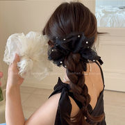 シュシュ　ヘアアクセサリー　韓国ファッション　デザイン　パール　チュール