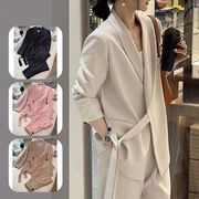 スーツセット レディース 上品 デザイン感 ベルト付き ビッグサイズ ジャケット ワイドパンツ