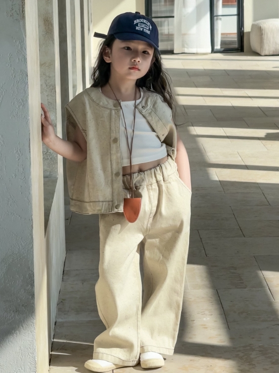 2025春新作 韓国風子供服 サペタ ショウイ 子供服 デニムベスト+ジーンズ セット 90-150cm