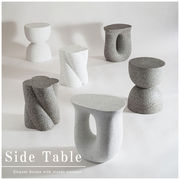 サイドテーブル/　おしゃれ オブジェ ナイトテーブル ソファサイド ホワイト モダン  ストーン 大理石調